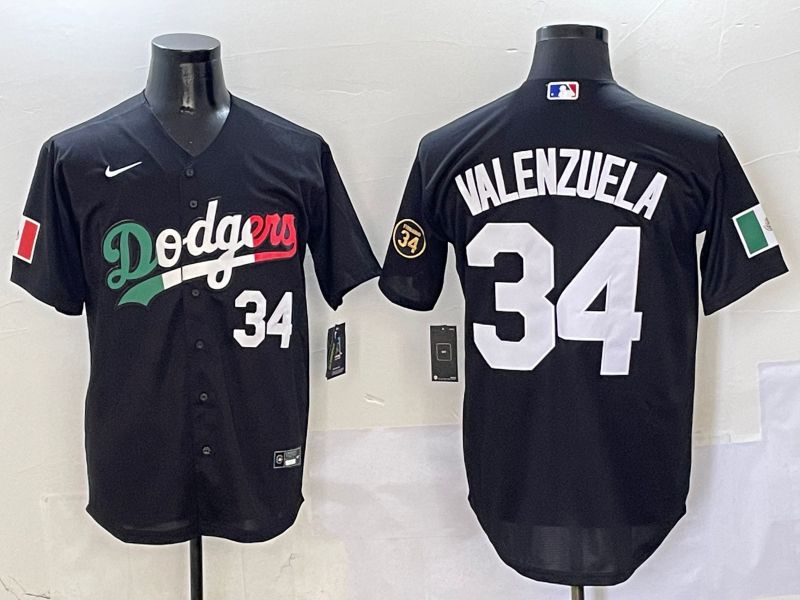 Men Los Angeles Dodgers #34 Valenzuela Black Mexico Game Nike 2025 MLB Jersey style 2